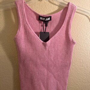 DKNY JEANS NWT Womens Pink Ribbed Cropped Heather sleevless V Neck T XXS